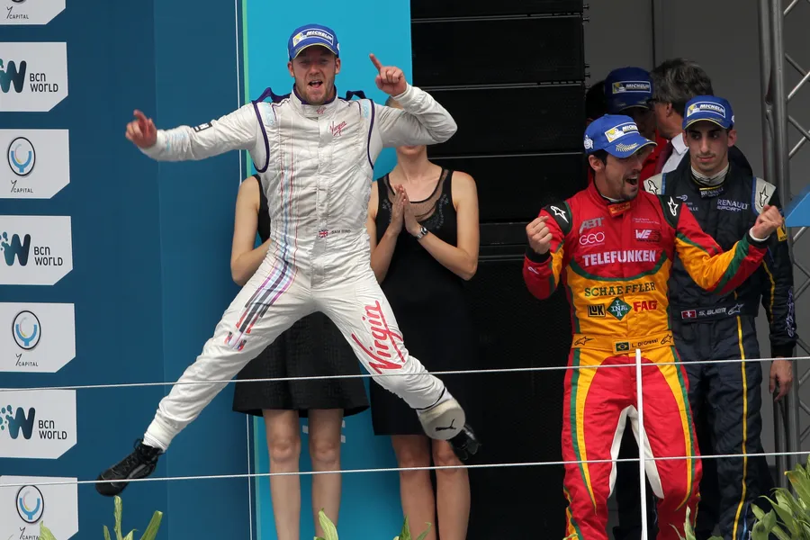 Sam Bird festeggia la sua prima vittoria in Formula E nell'E-Prix di Putrajaya 2014